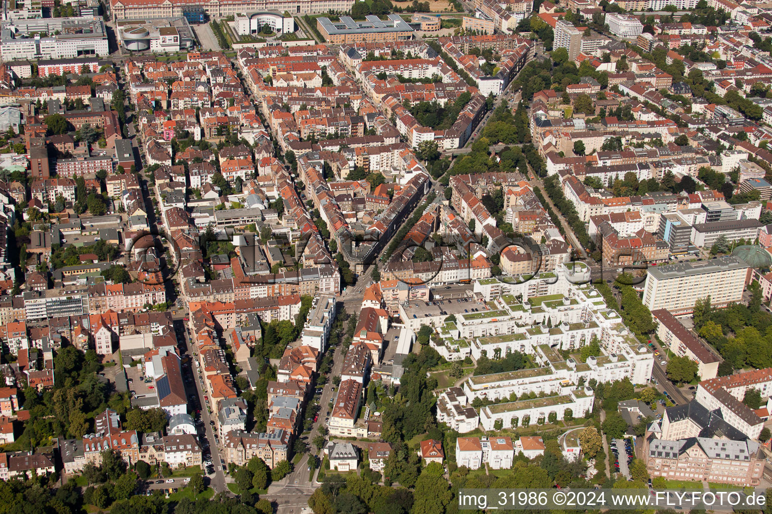 Aerial photograpy of District Südweststadt in Karlsruhe in the state Baden-Wuerttemberg, Germany