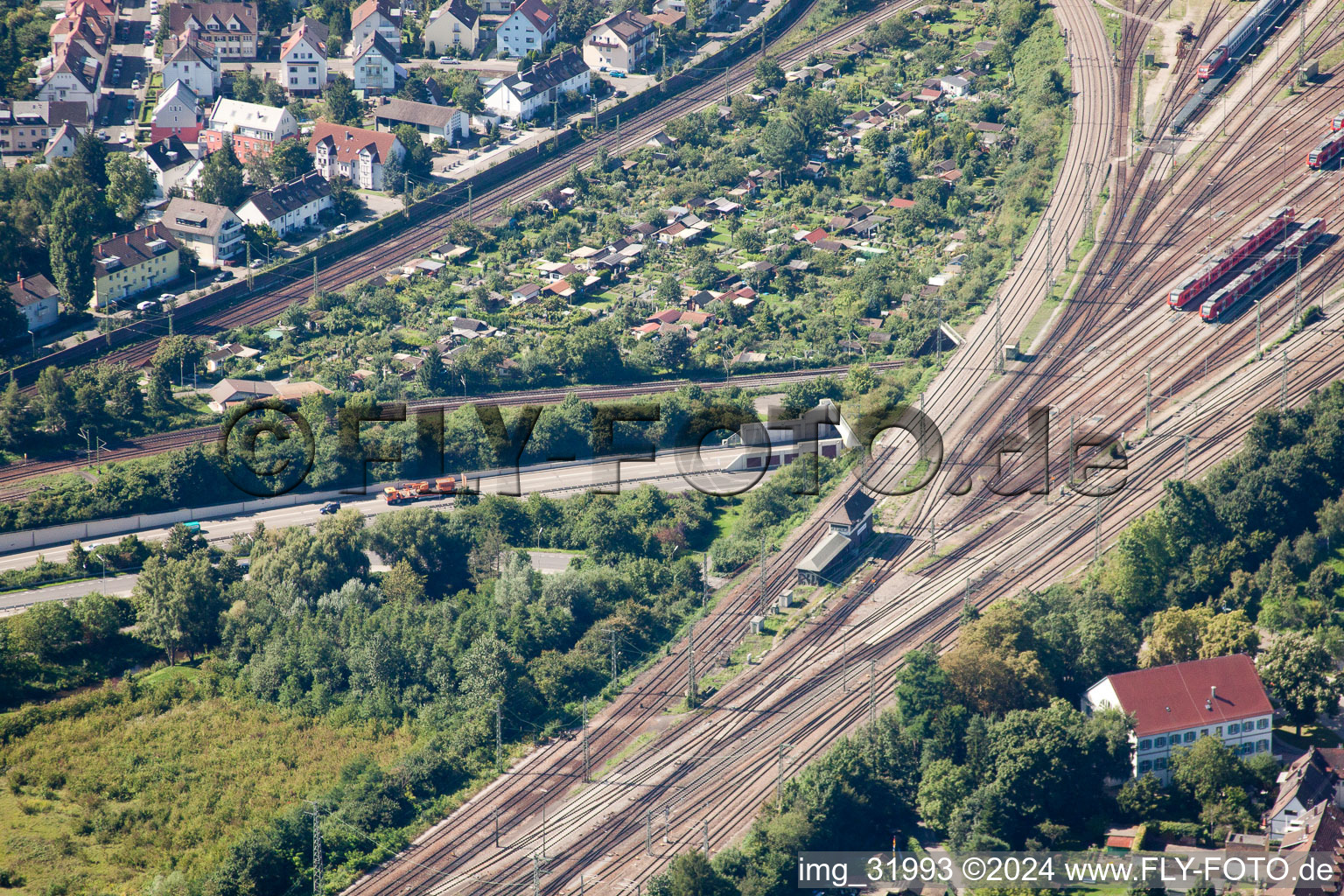 Railroad tracks above of theEdeltrud tunnel in the district Beiertheim - Bulach in Karlsruhe in the state Baden-Wurttemberg