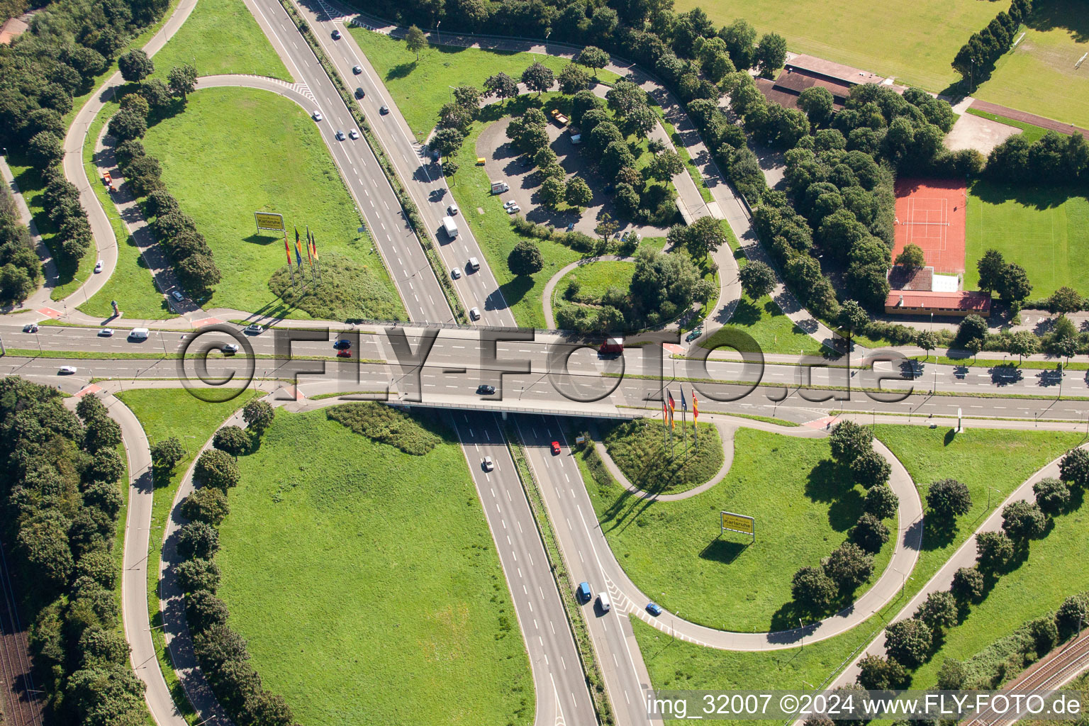 Road over the crossroads B10 mit Ettlinger Allee in Karlsruhe in the state Baden-Wurttemberg