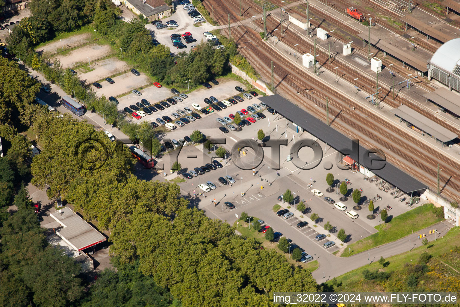 Aerial photograpy of Track progress and building of the main station of the railway in Karlsruhe in the state Baden-Wurttemberg