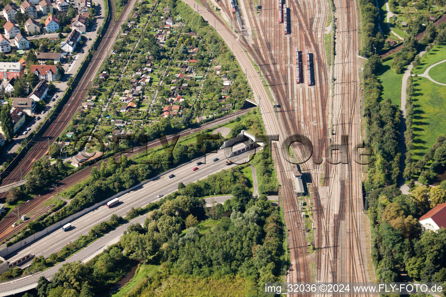 Oblique view of Entry and exit area of Edeltrud Tunnel in the district Beiertheim - Bulach in Karlsruhe in the state Baden-Wurttemberg