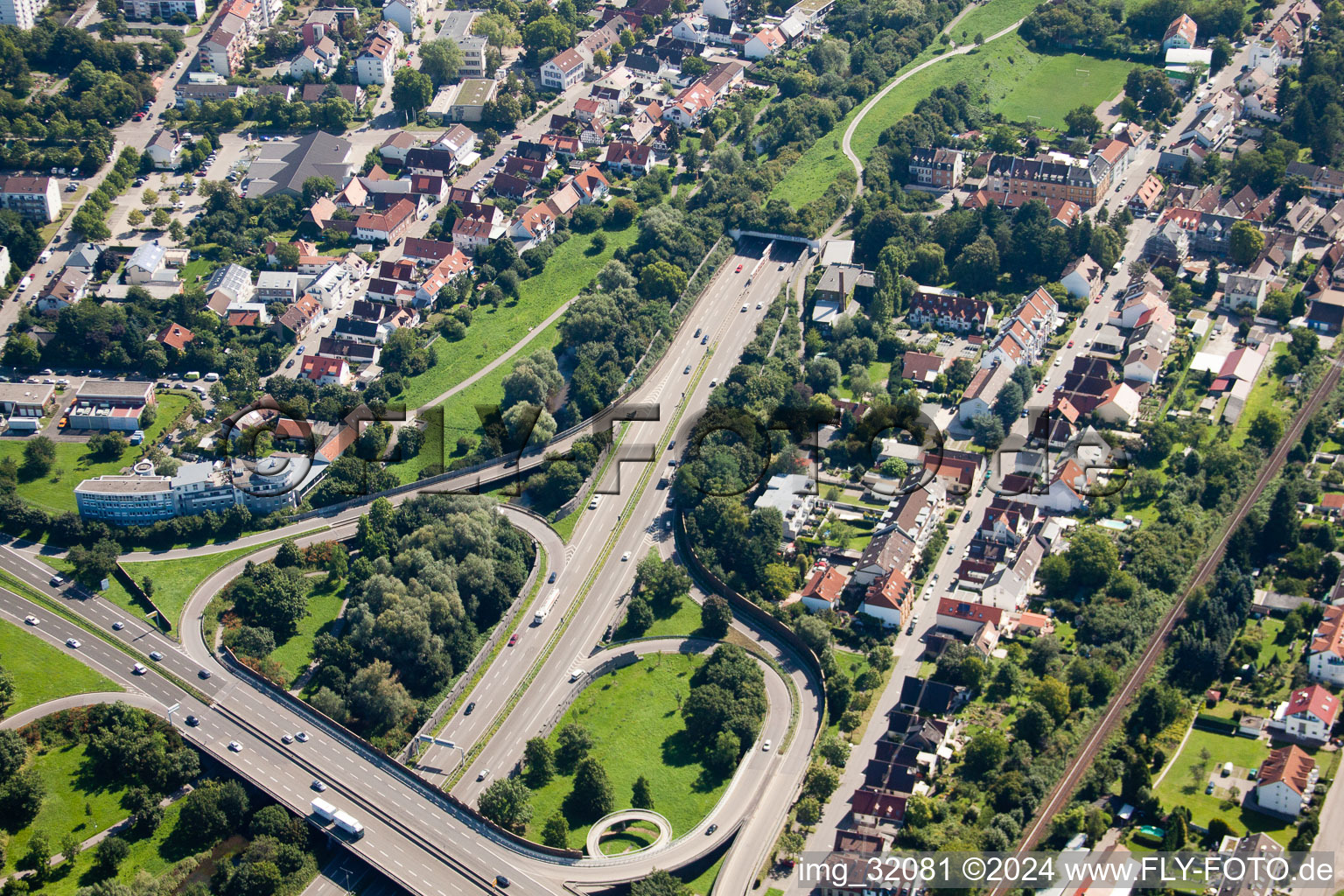 Bird's eye view of Entry and exit area of Edeltrud Tunnel in the district Beiertheim - Bulach in Karlsruhe in the state Baden-Wurttemberg