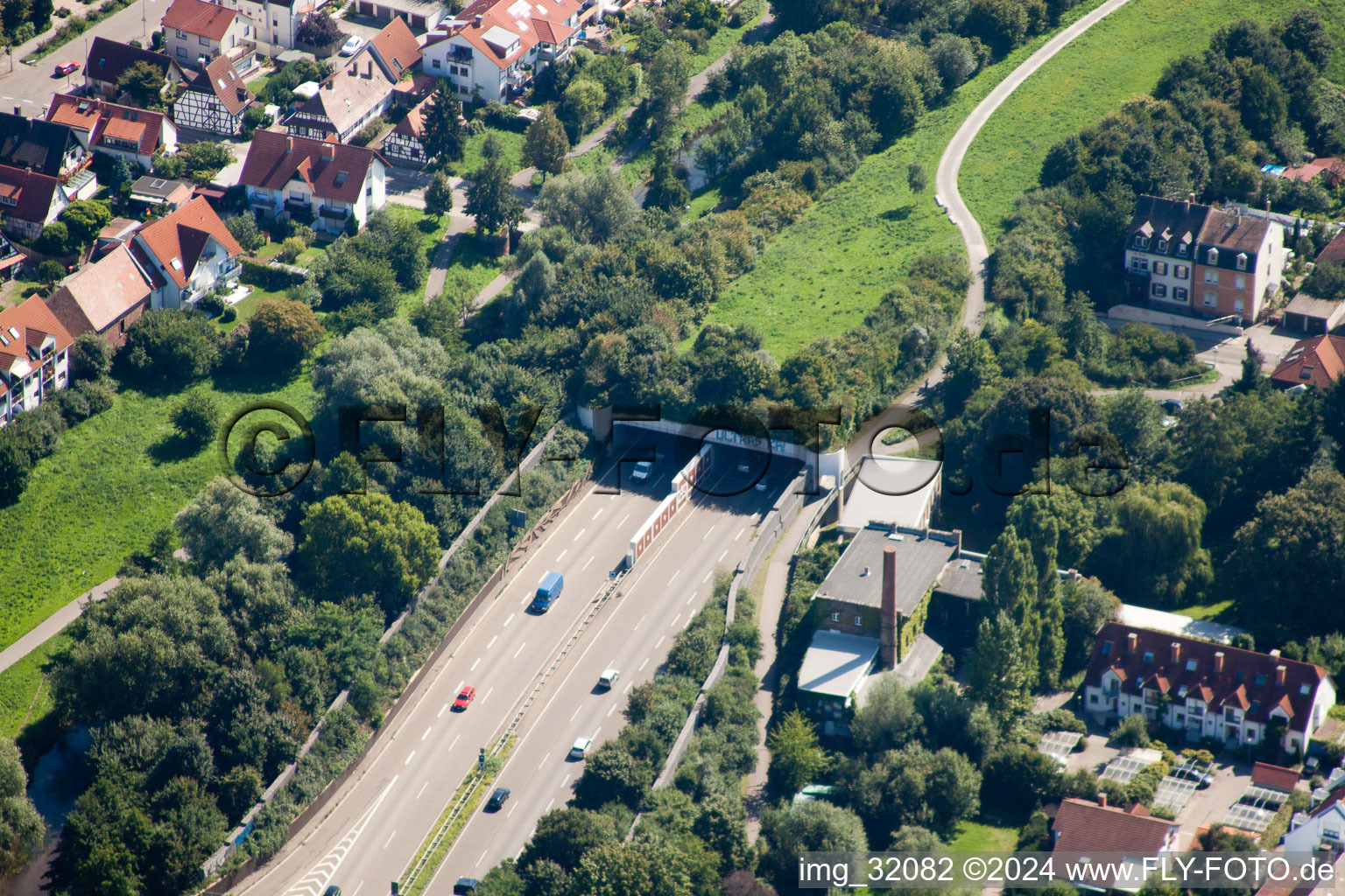 Entry and exit area of Edeltrud Tunnel in the district Beiertheim - Bulach in Karlsruhe in the state Baden-Wurttemberg viewn from the air