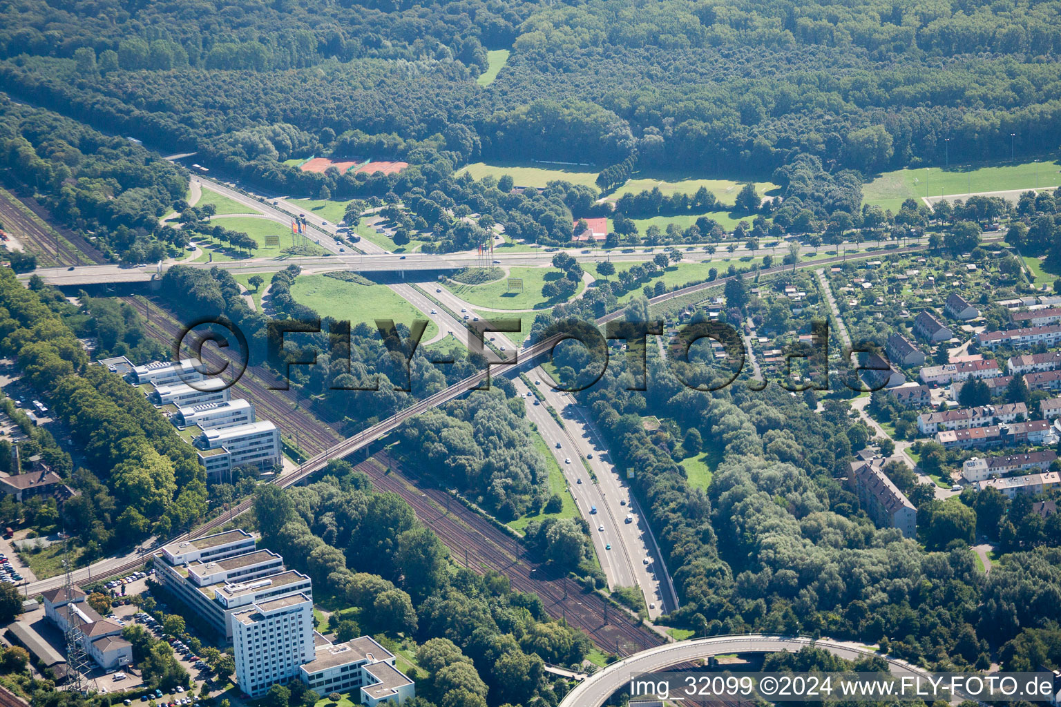 Drone image of Entry and exit area of Edeltrud Tunnel in the district Beiertheim - Bulach in Karlsruhe in the state Baden-Wurttemberg