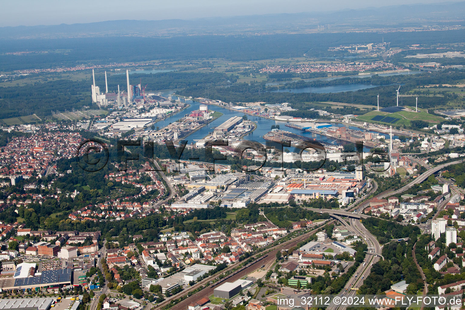 Bird's eye view of District Mühlburg in Karlsruhe in the state Baden-Wuerttemberg, Germany