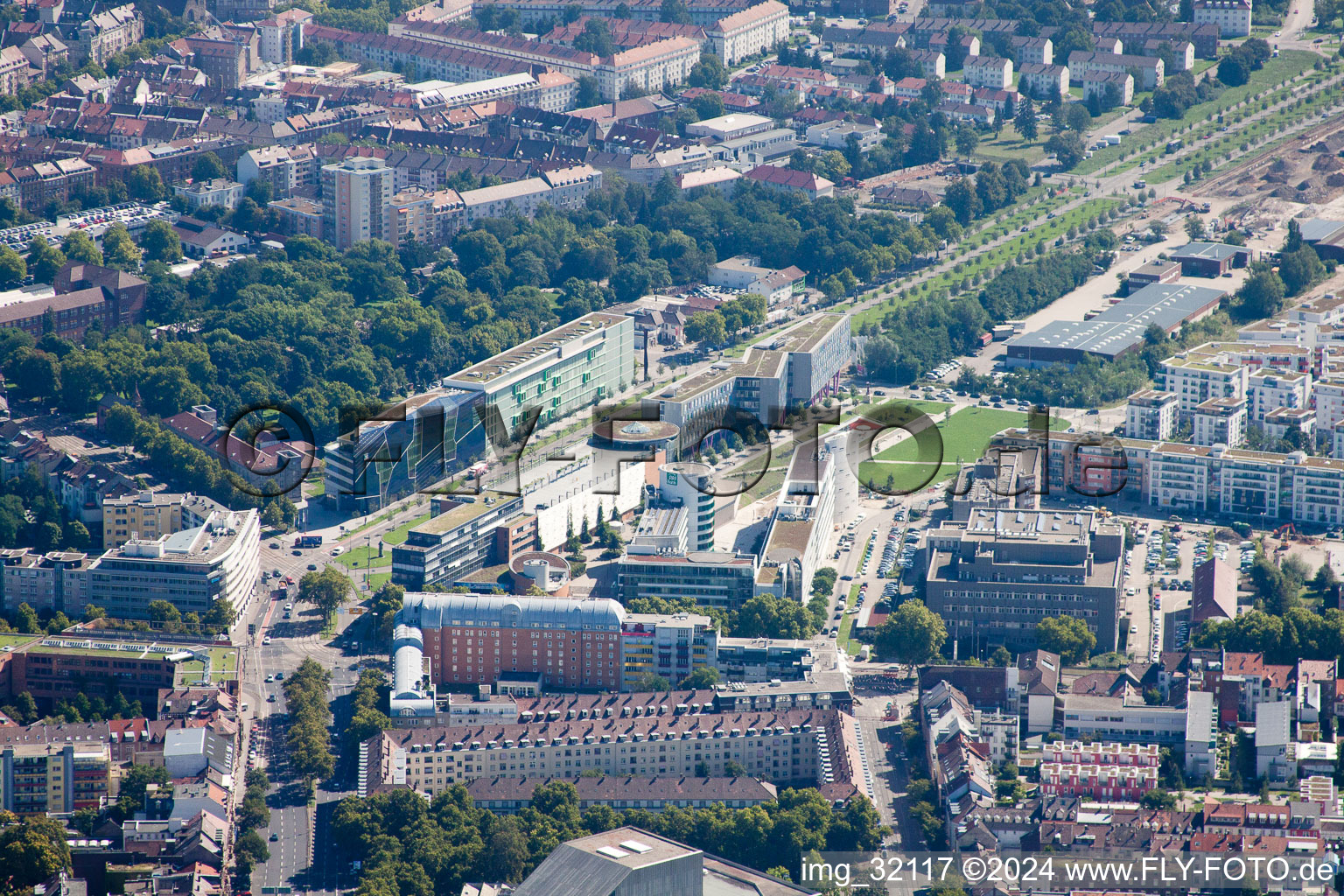 Aerial photograpy of Kriegsstrasse East in the district Südstadt in Karlsruhe in the state Baden-Wuerttemberg, Germany