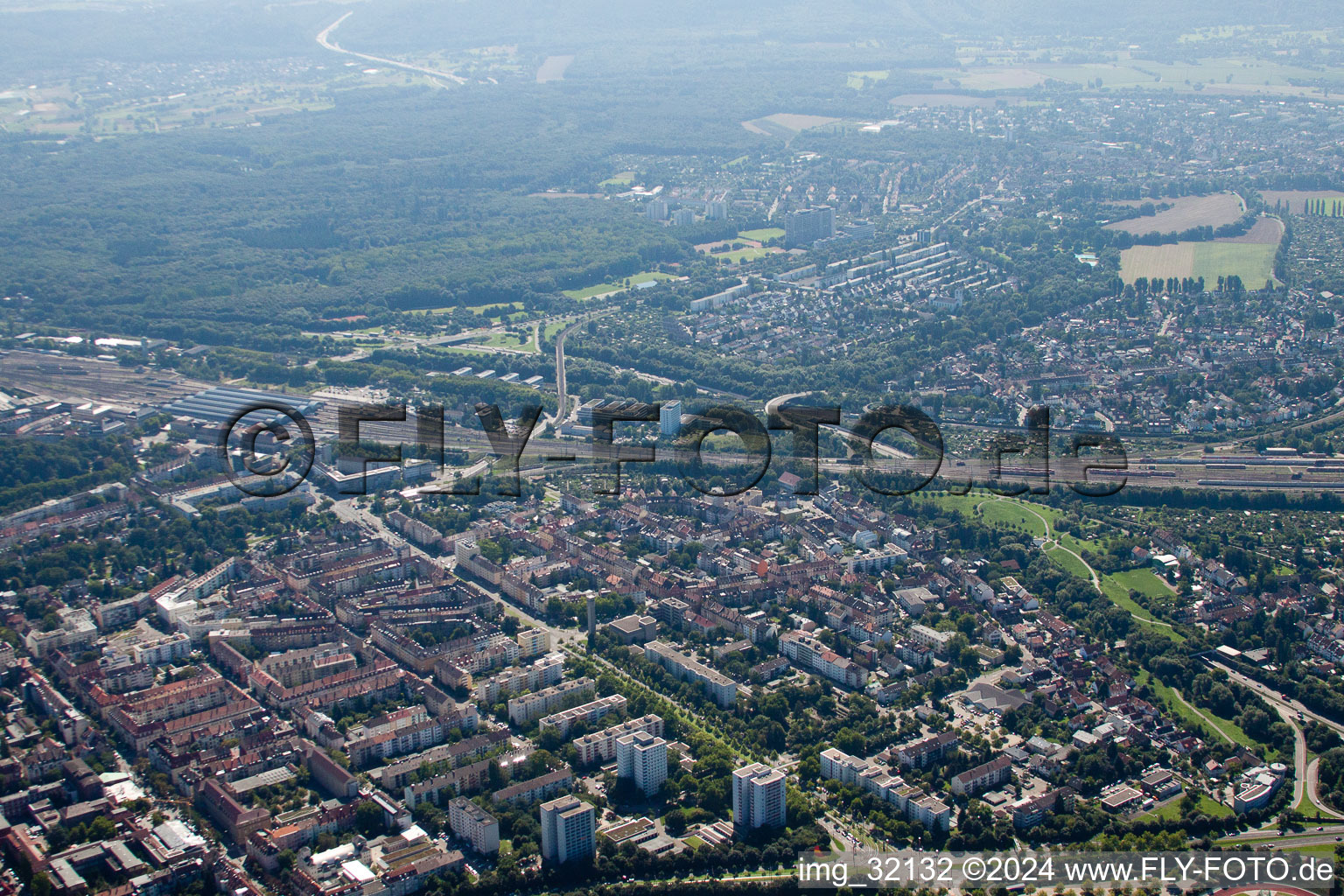 Town View of the streets and houses of the residential areas in the district Suedweststadt in Karlsruhe in the state Baden-Wurttemberg