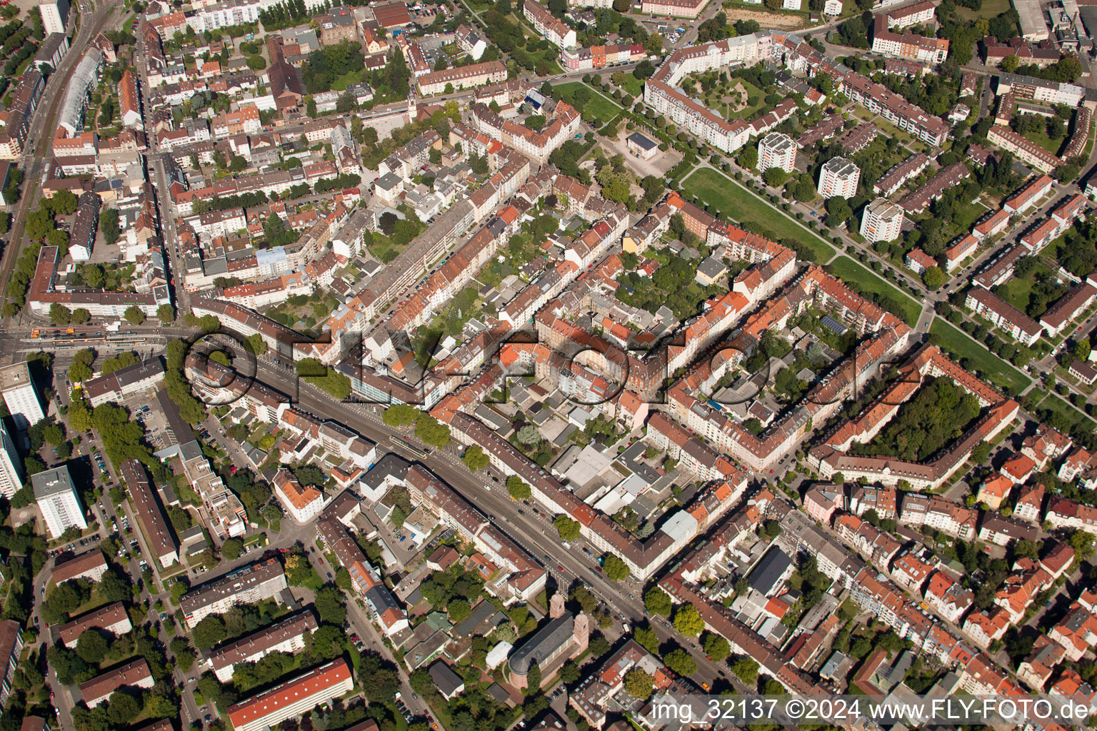 Rheinstrasse Hildapromenade in the district Mühlburg in Karlsruhe in the state Baden-Wuerttemberg, Germany