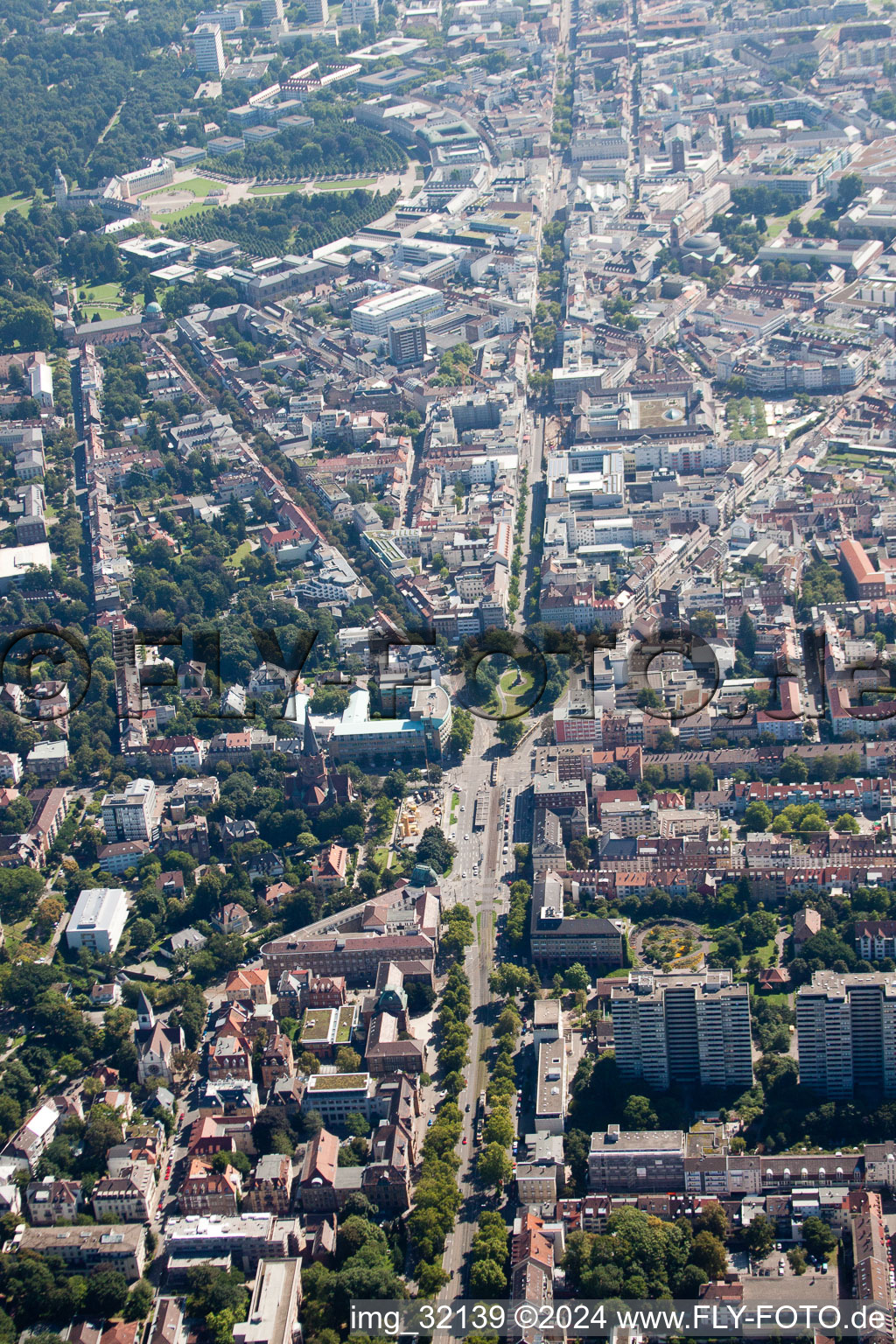 Kaiserstrasse from the west in the district Innenstadt-West in Karlsruhe in the state Baden-Wuerttemberg, Germany