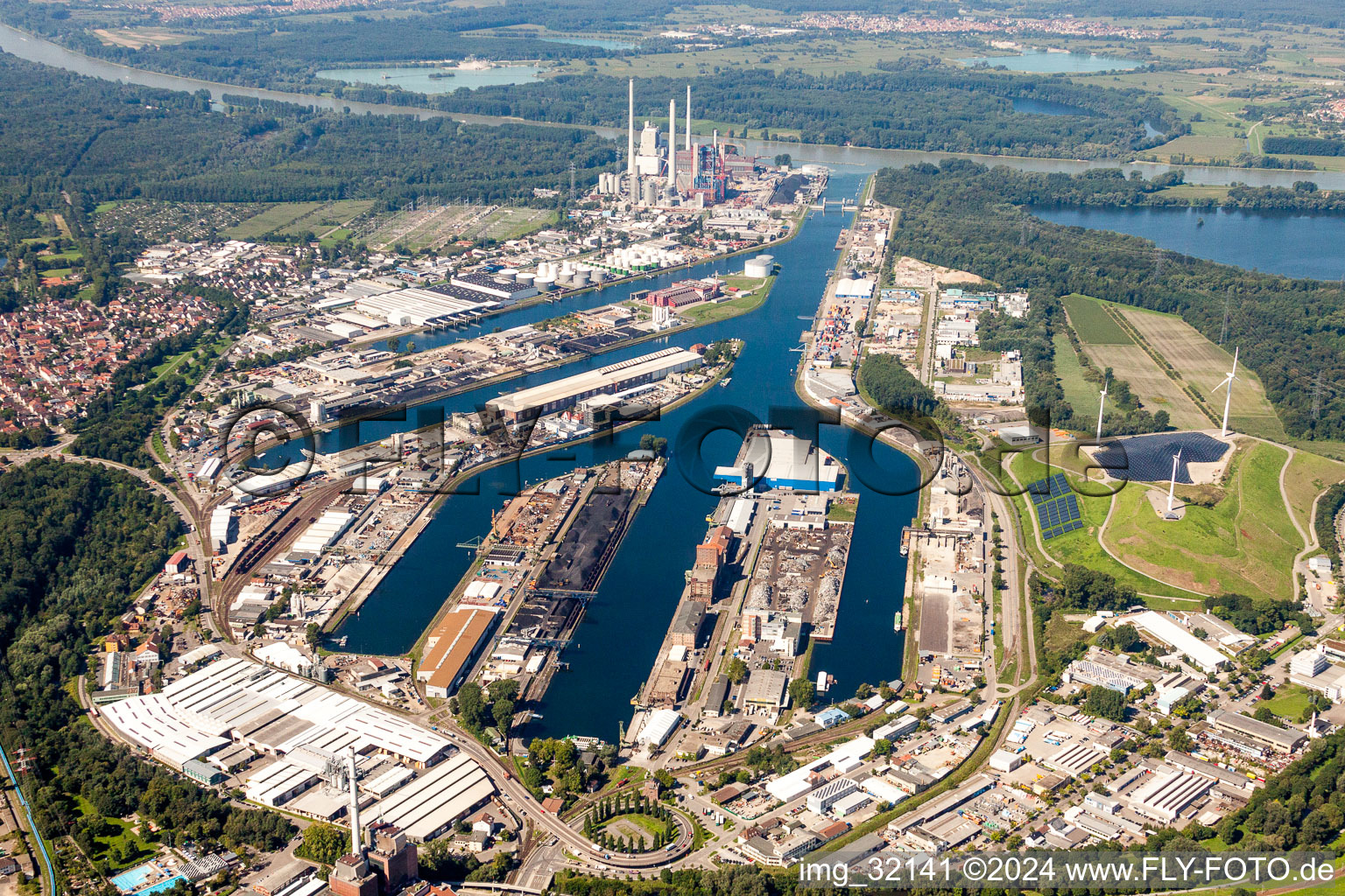 Port facilities on the shores of the harbor of Rheinhafen in Karlsruhe in the state Baden-Wurttemberg