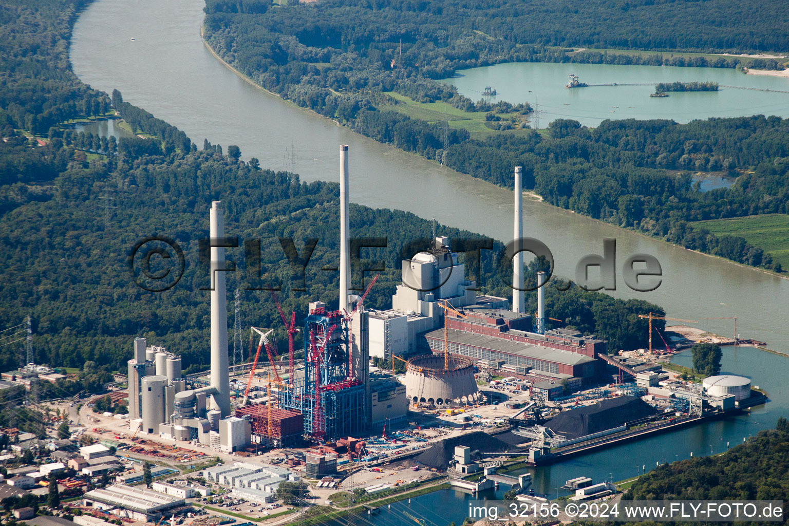 Aerial view of ENBW new building in the district Rheinhafen in Karlsruhe in the state Baden-Wuerttemberg, Germany