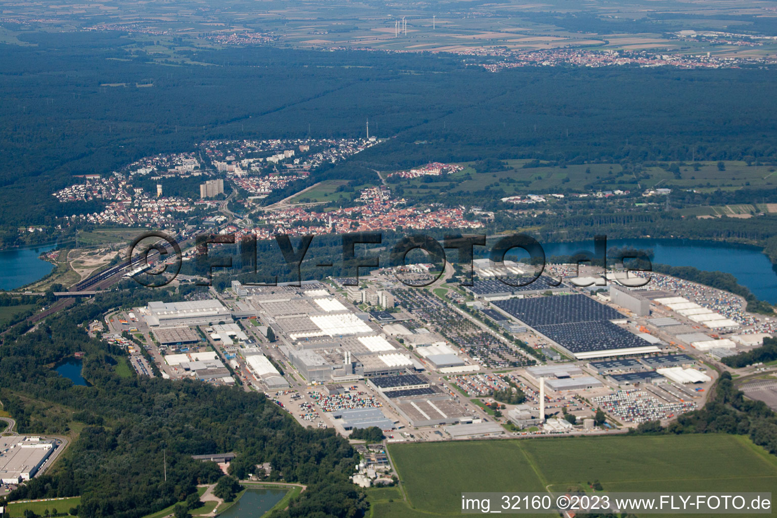 Daimler truck factory from the east in Wörth am Rhein in the state Rhineland-Palatinate, Germany