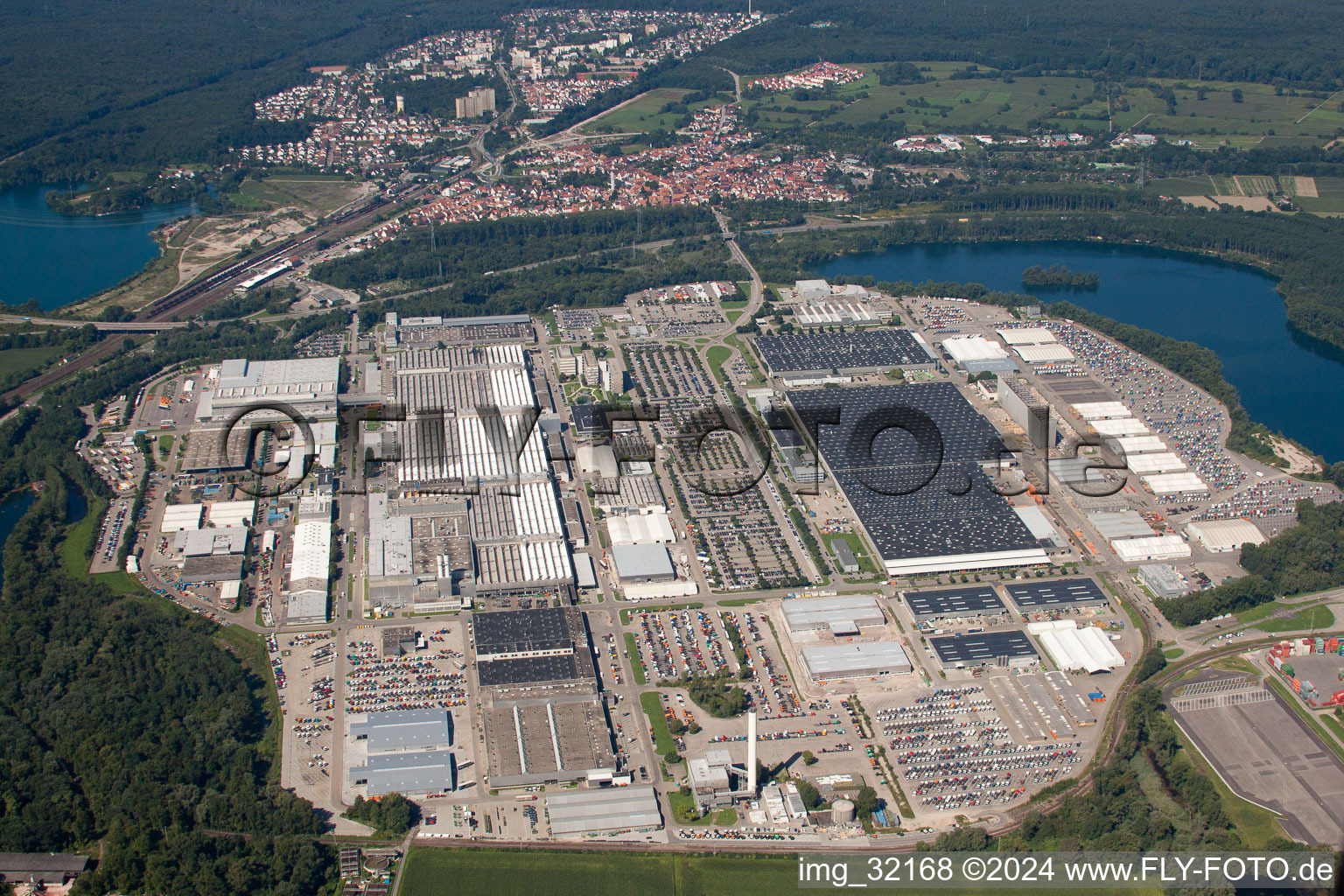 Aerial view of Daimler truck plant from the east in Wörth am Rhein in the state Rhineland-Palatinate, Germany