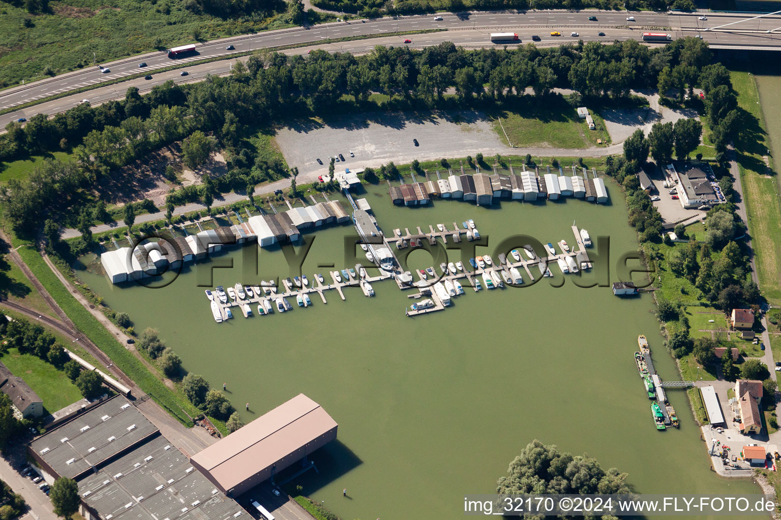 Aerial view of Motorboat Club Karlsruhe eV in the district Knielingen in Karlsruhe in the state Baden-Wuerttemberg, Germany