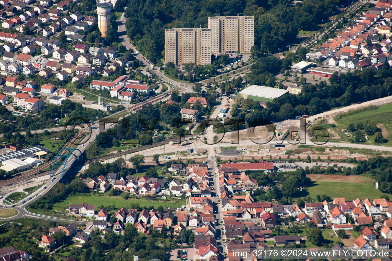 Oblique view of New railway underpass Ottstr in Wörth am Rhein in the state Rhineland-Palatinate, Germany