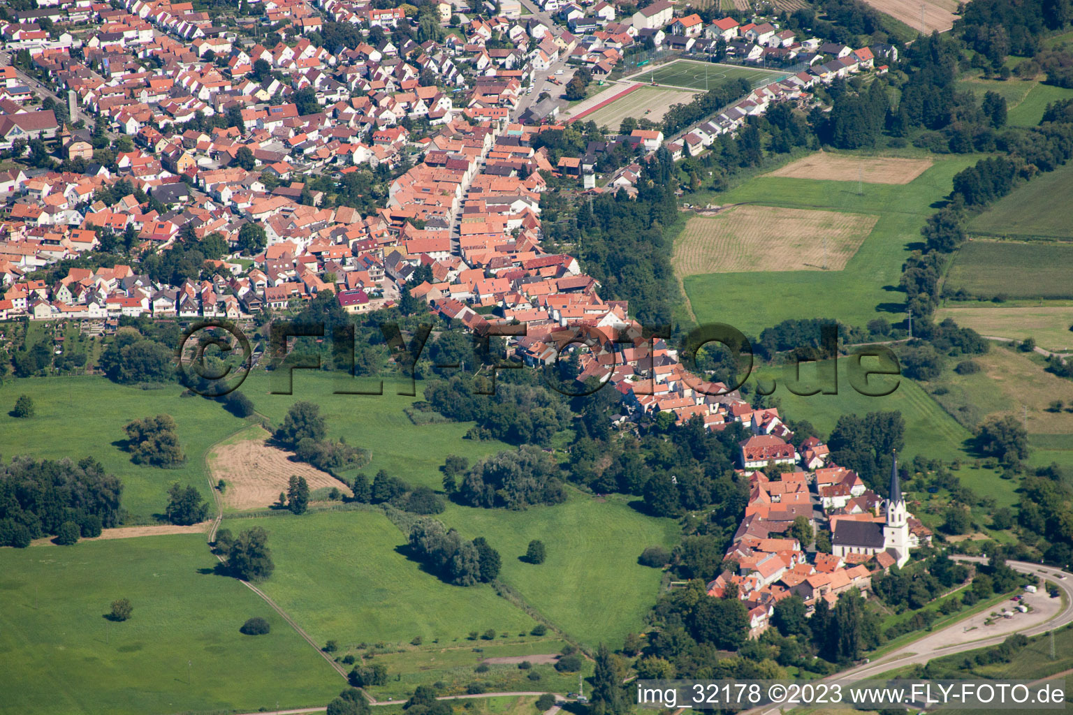 Jockgrim in the state Rhineland-Palatinate, Germany from the plane