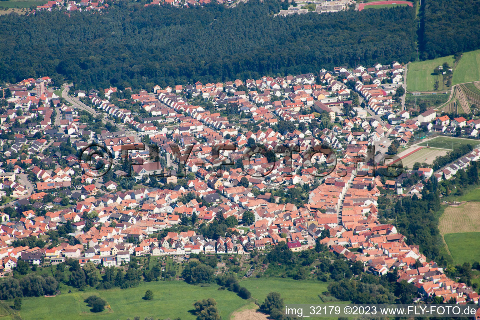 Bird's eye view of Jockgrim in the state Rhineland-Palatinate, Germany