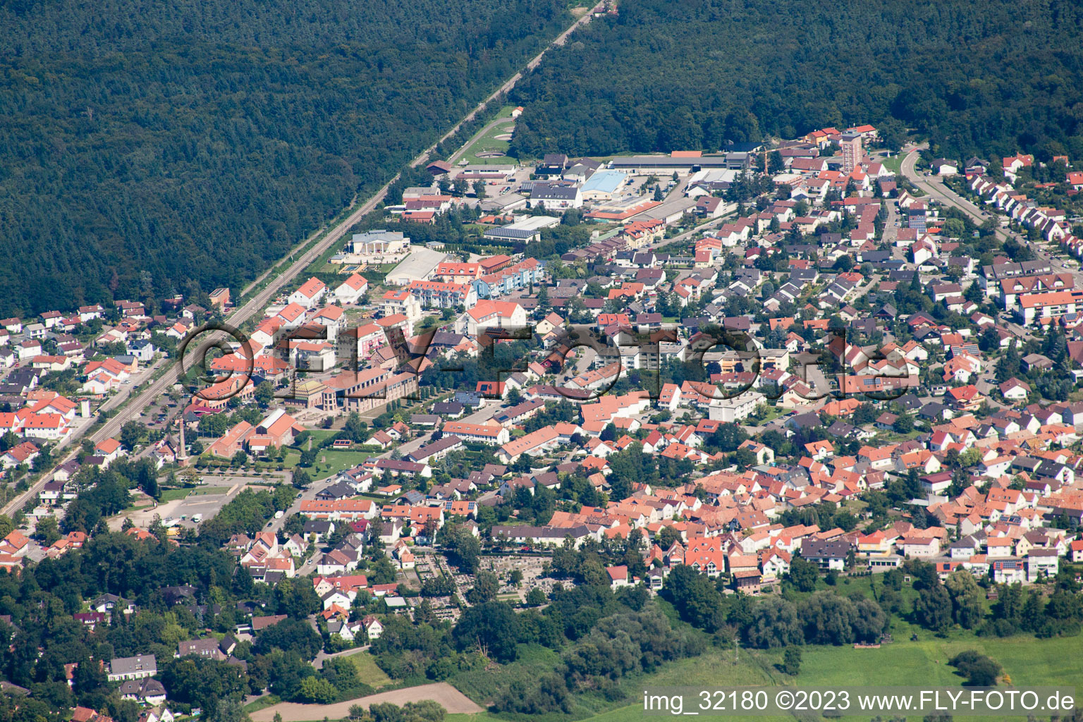 Jockgrim in the state Rhineland-Palatinate, Germany viewn from the air