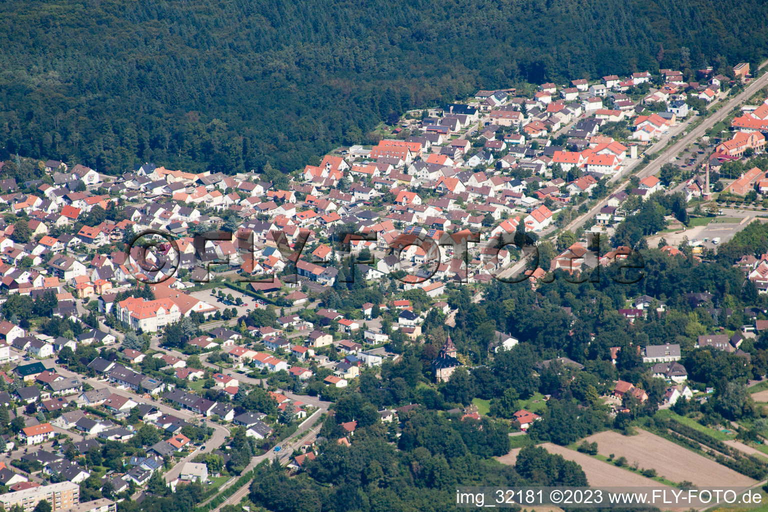 Drone recording of Jockgrim in the state Rhineland-Palatinate, Germany