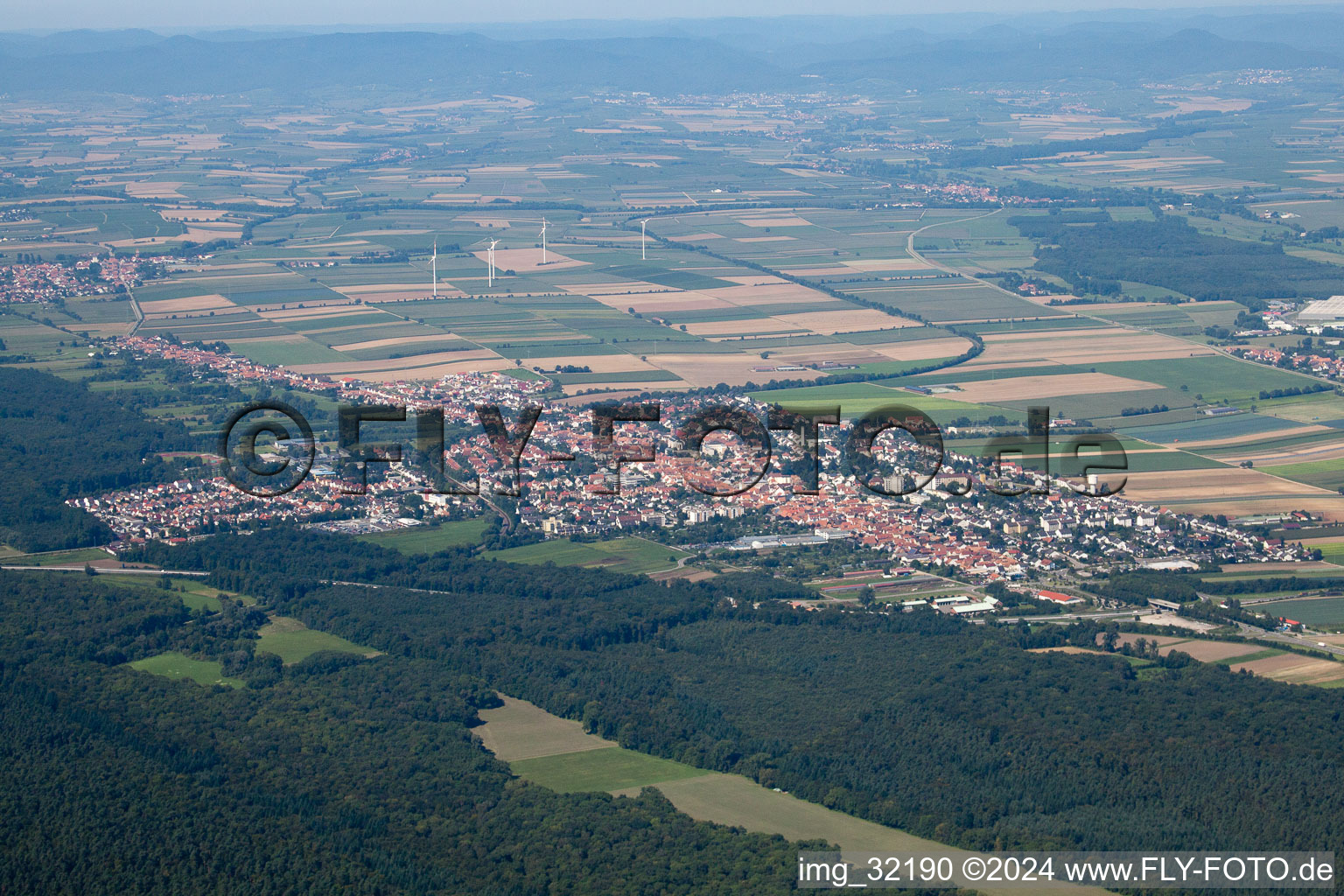 Drone recording of From the southeast in Kandel in the state Rhineland-Palatinate, Germany