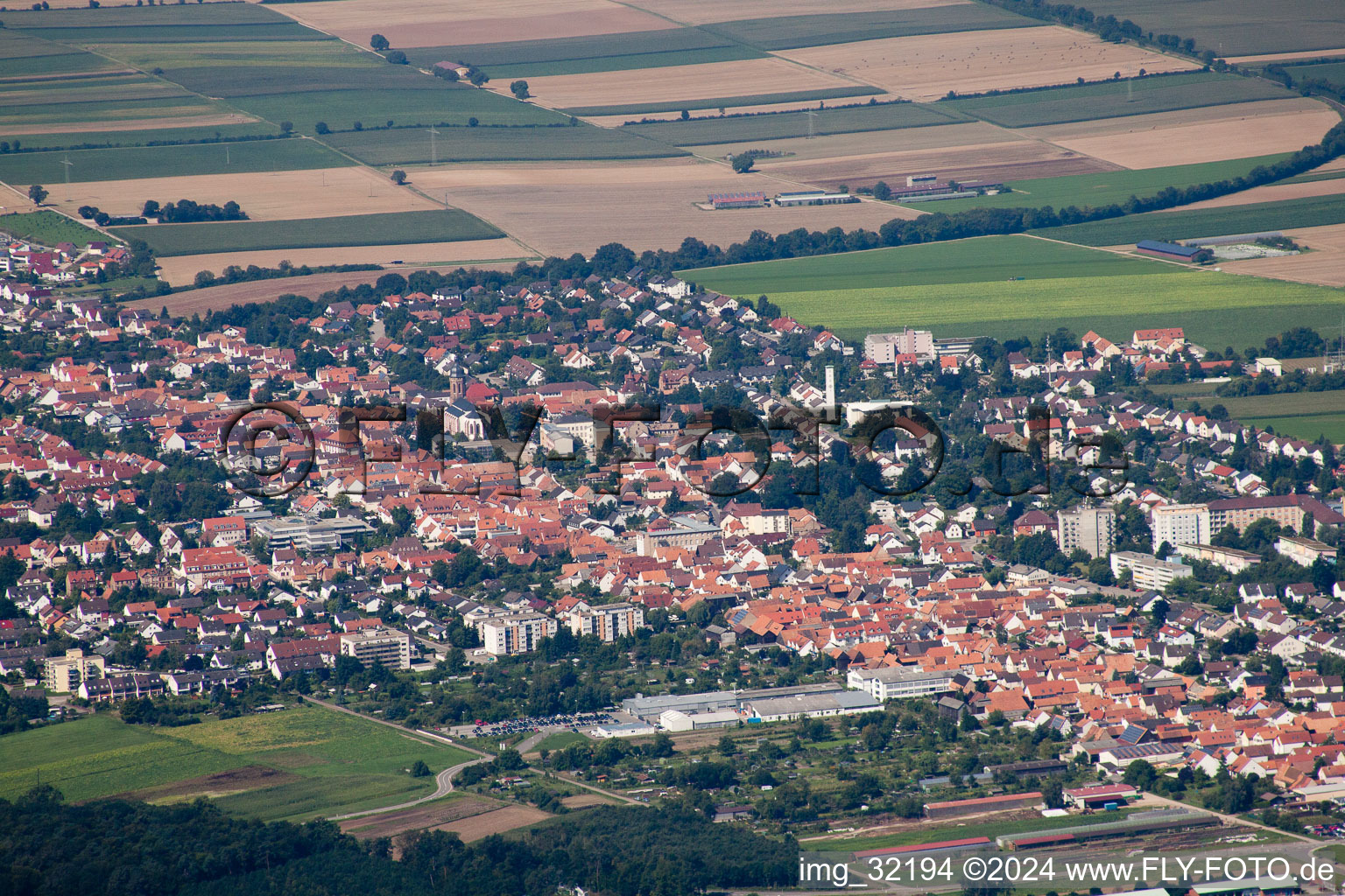 From the southeast in Kandel in the state Rhineland-Palatinate, Germany from the drone perspective