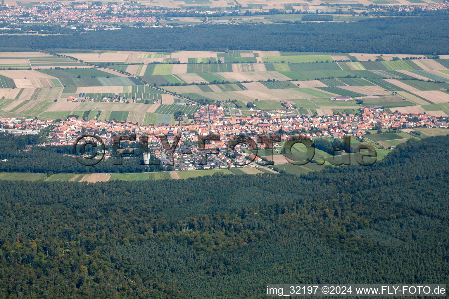 From the south in Hatzenbühl in the state Rhineland-Palatinate, Germany from above