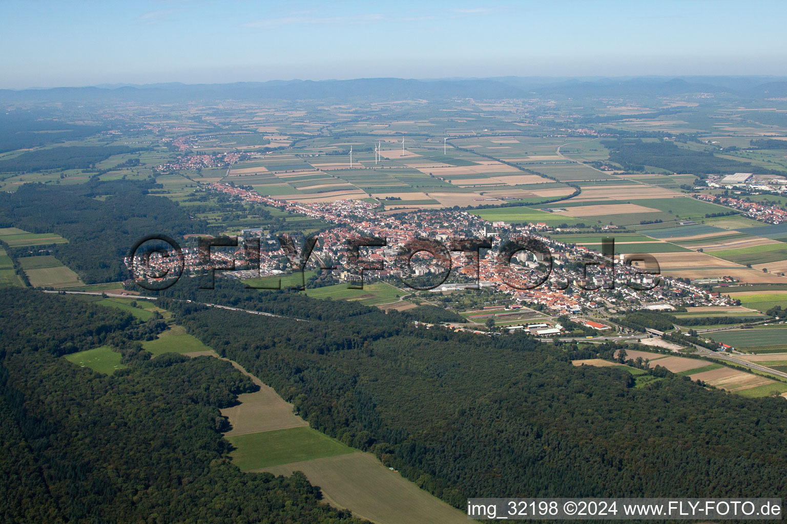 From the southeast in Kandel in the state Rhineland-Palatinate, Germany from a drone