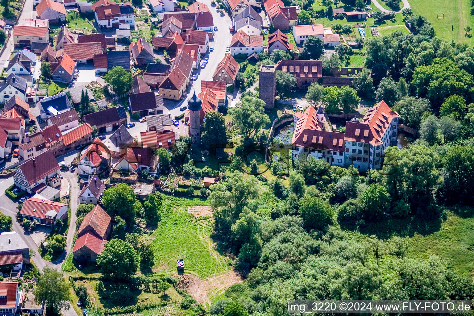 Building and castle park systems of water castle Schloss Lohrbach Bautraeger GmbH in Mosbach in the state Baden-Wurttemberg, Germany