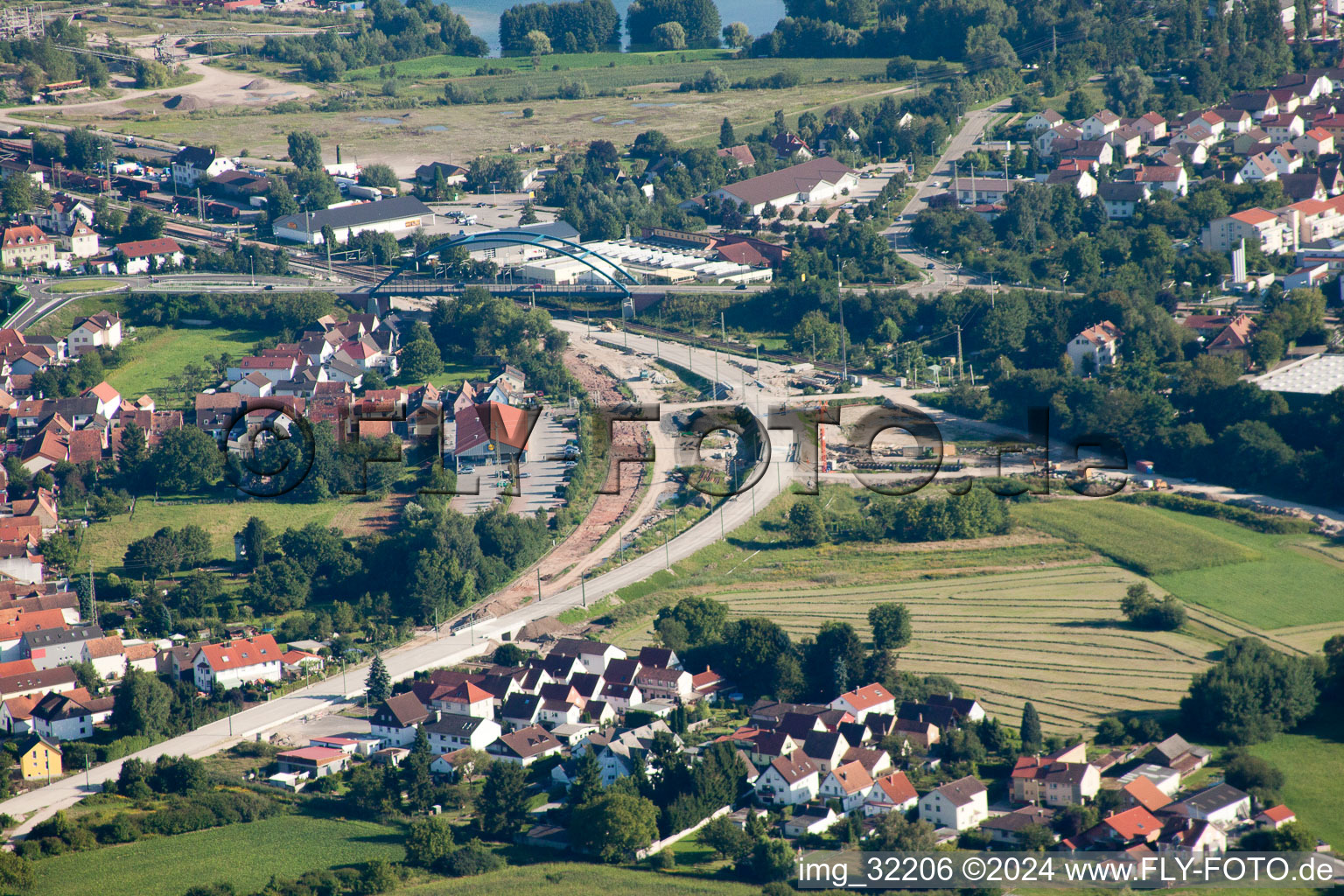 New railway underpass Ottstr in Wörth am Rhein in the state Rhineland-Palatinate, Germany from above