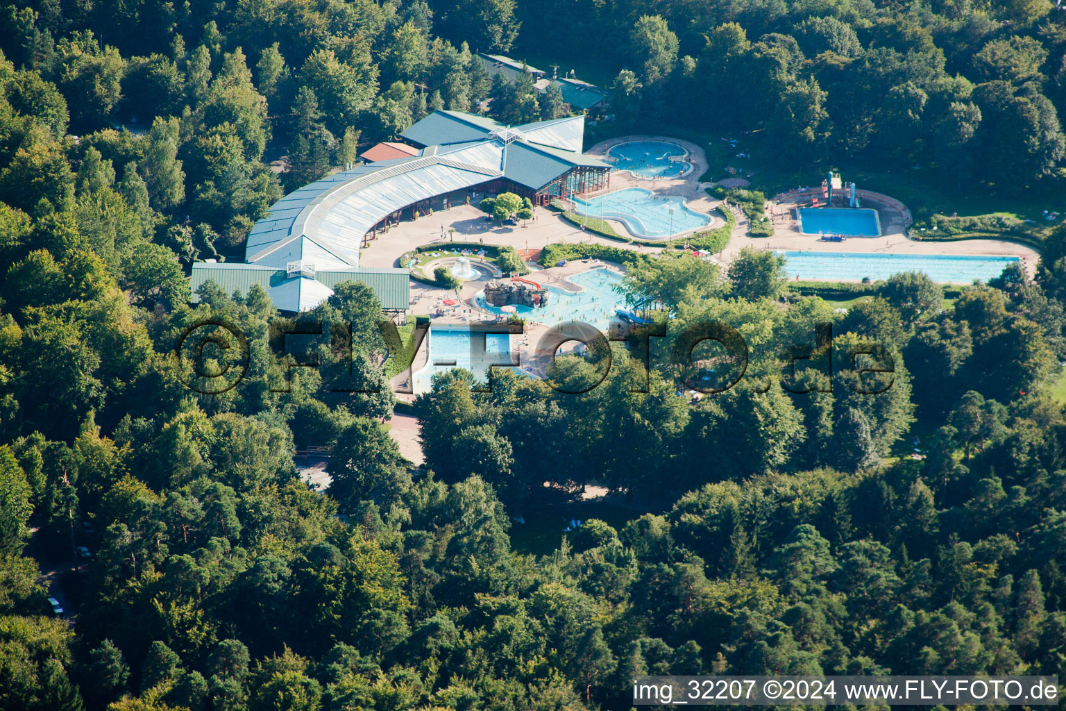 Aerial view of Swimming park in Wörth am Rhein in the state Rhineland-Palatinate, Germany