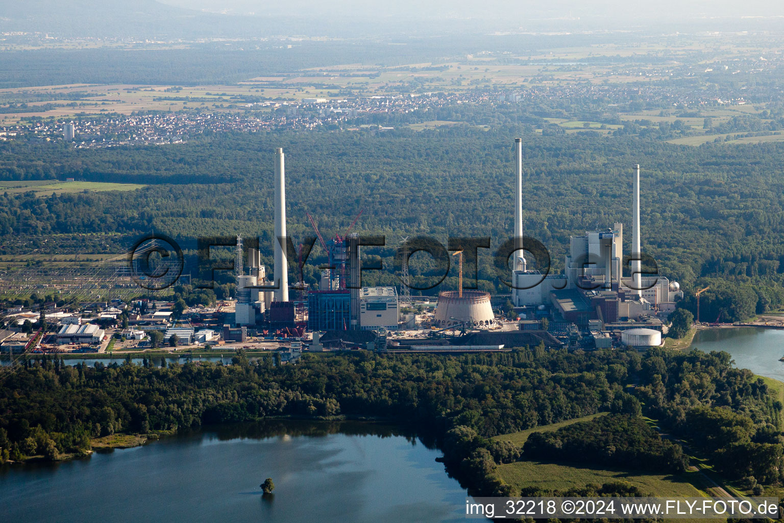 Oblique view of ENBW new building in the district Rheinhafen in Karlsruhe in the state Baden-Wuerttemberg, Germany