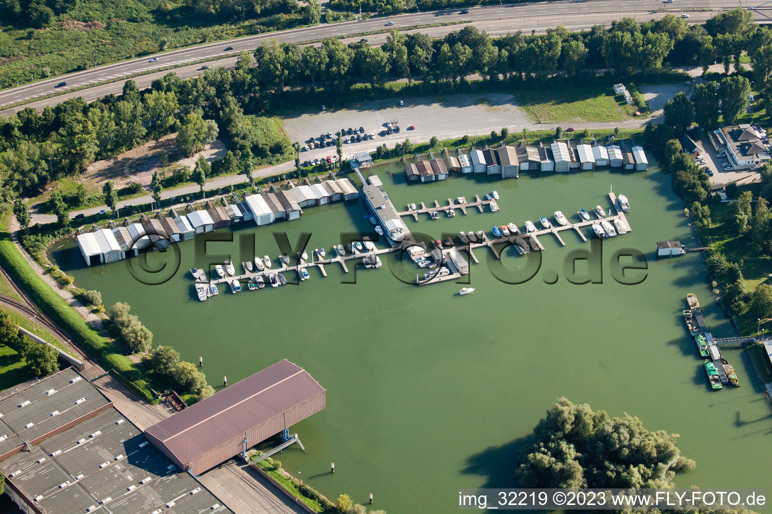 Aerial photograpy of Motorboat club Karlsruhe eV in the district Knielingen in Karlsruhe in the state Baden-Wuerttemberg, Germany