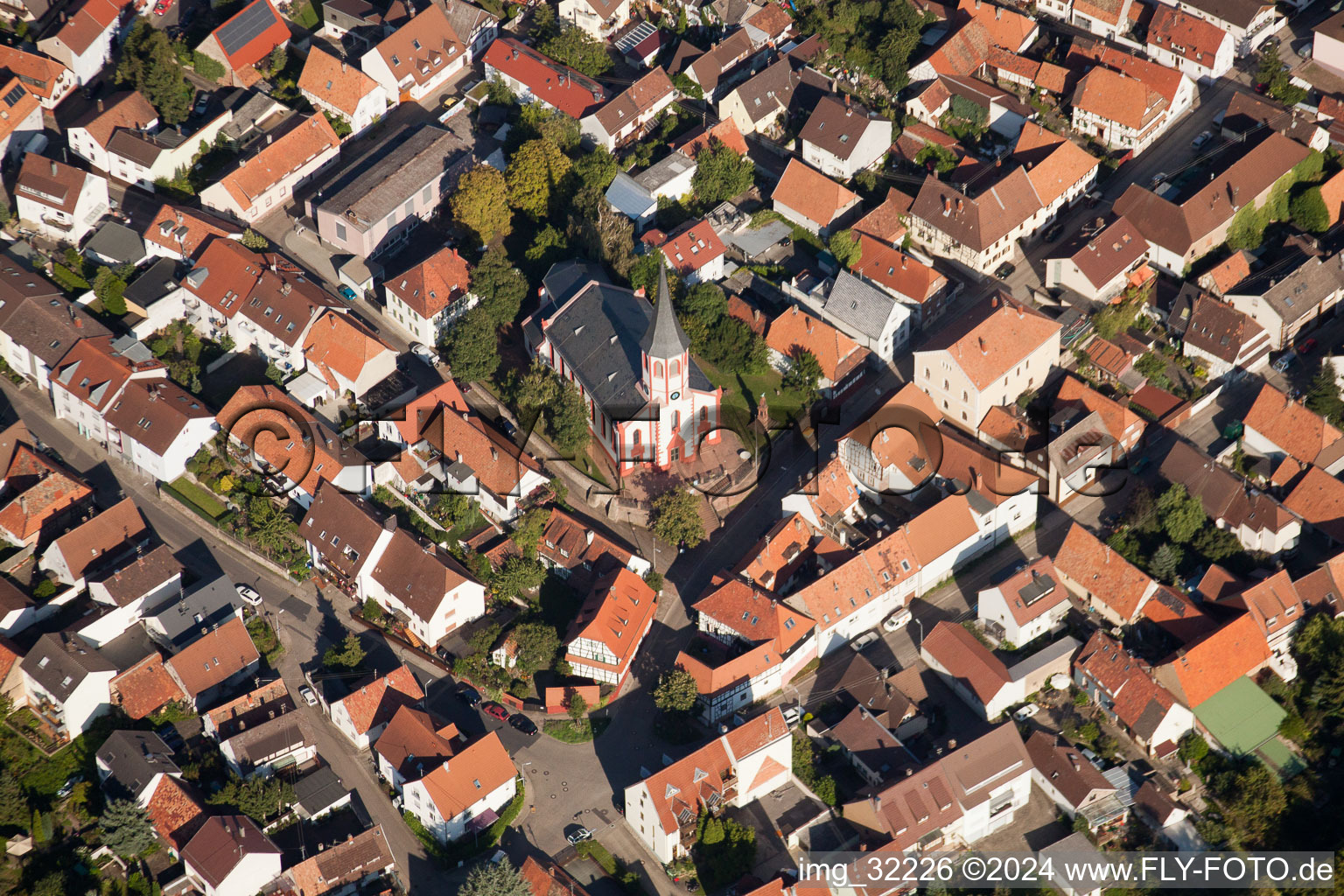 Old town, Protestant church in the district Knielingen in Karlsruhe in the state Baden-Wuerttemberg, Germany