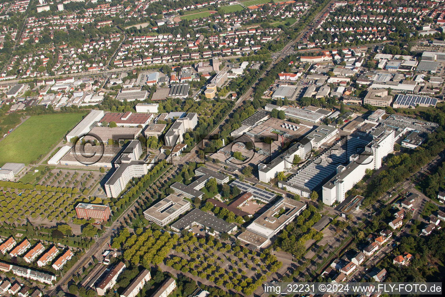 District Knielingen in Karlsruhe in the state Baden-Wuerttemberg, Germany seen from above