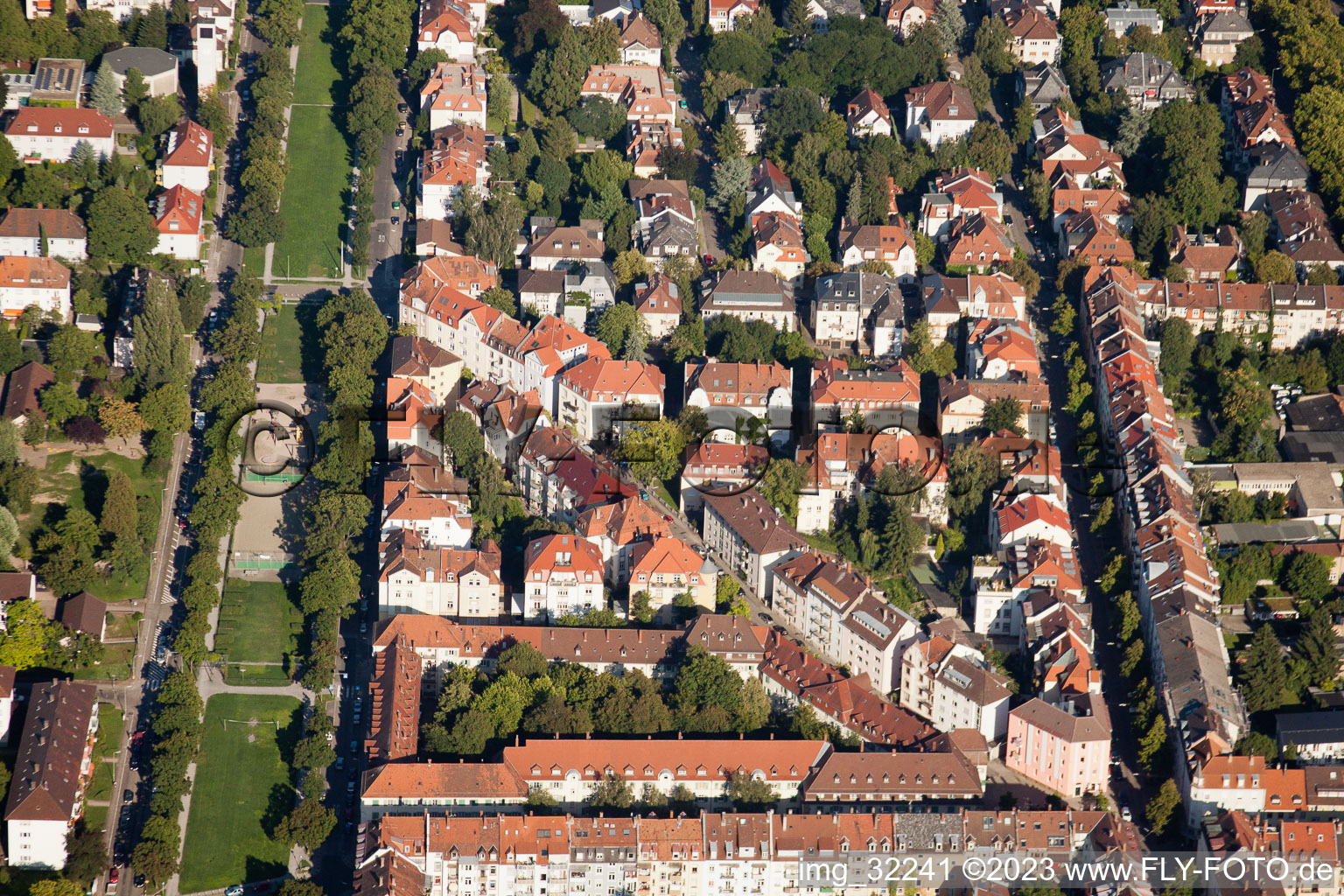 District Mühlburg in Karlsruhe in the state Baden-Wuerttemberg, Germany from the drone perspective