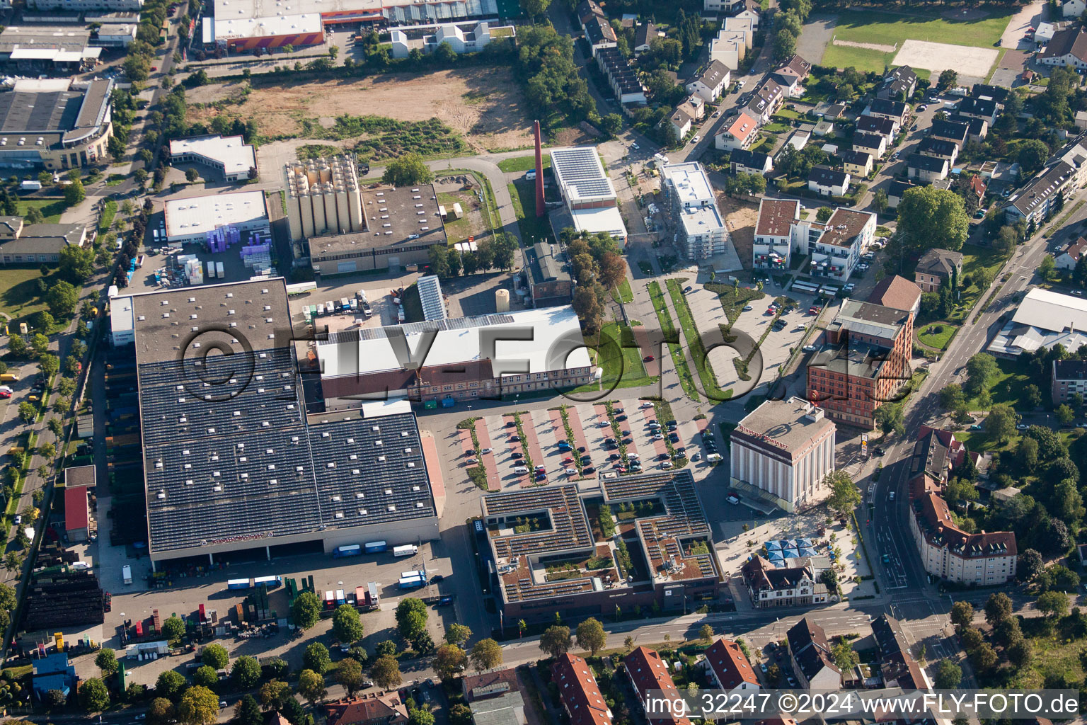 Aerial photograpy of Moninger Brewery in the district Grünwinkel in Karlsruhe in the state Baden-Wuerttemberg, Germany