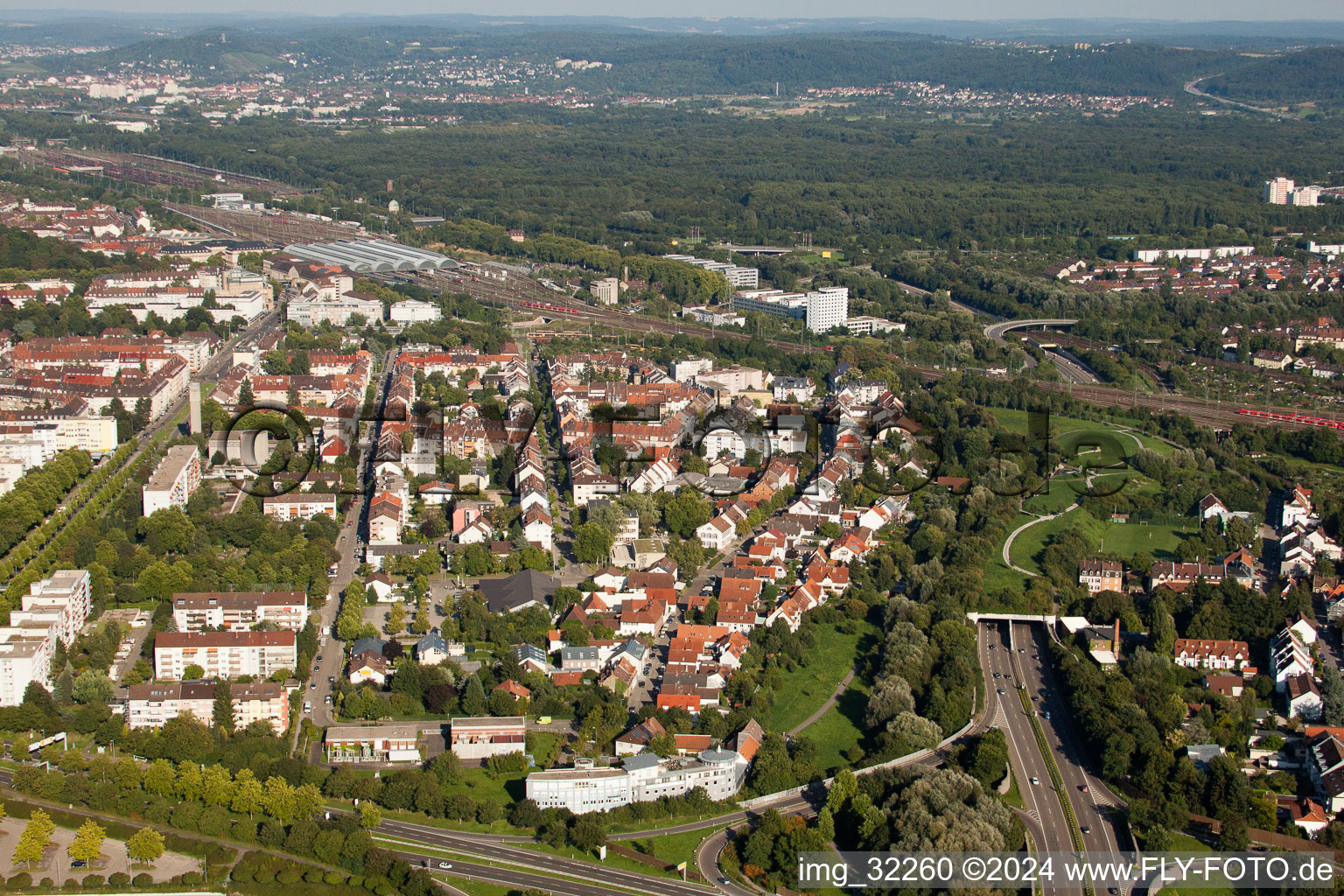 Aerial photograpy of Entry and exit area of Edeltrud Tunnel in the district Beiertheim - Bulach in Karlsruhe in the state Baden-Wurttemberg