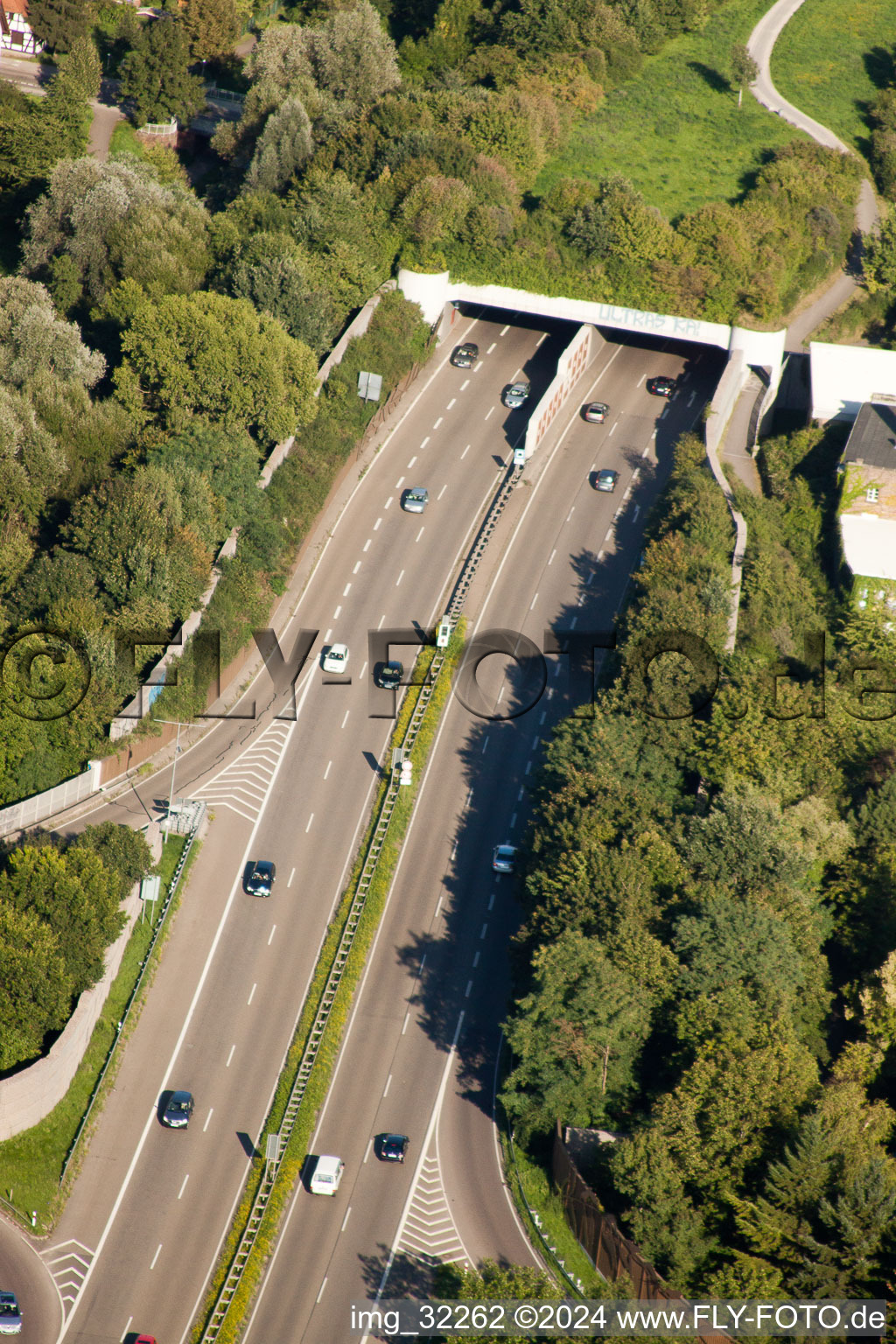 Oblique view of Entry and exit area of Edeltrud Tunnel in the district Beiertheim - Bulach in Karlsruhe in the state Baden-Wurttemberg