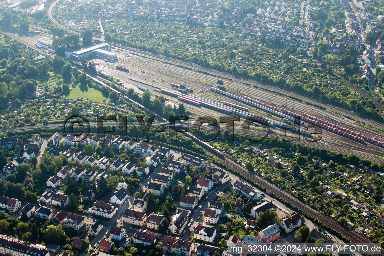 Railway depot and repair shop for maintenance and repair of trains in the district Weiherfeld - Dammerstock in Karlsruhe in the state Baden-Wurttemberg