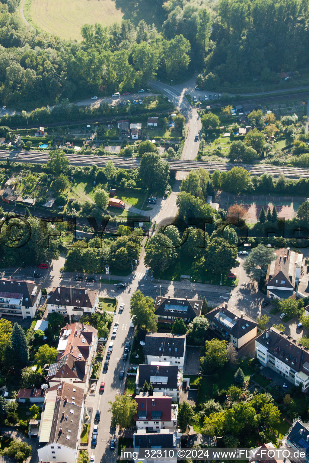 Routing the railway junction of rail and track systems Deutsche Bahn in the district Weiherfeld - Dammerstock in Karlsruhe in the state Baden-Wurttemberg