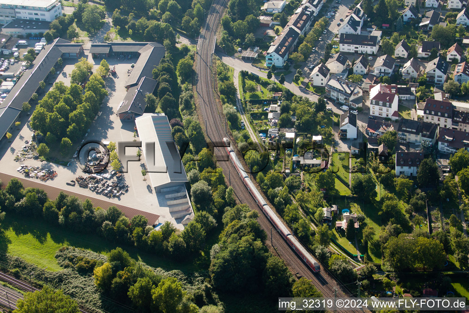 Aerial view of Railway bridge building to route the train tracks in Karlsruhe in the state Baden-Wurttemberg