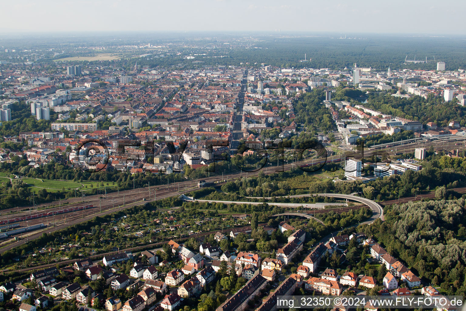 Town View of the streets and houses of the residential areas in Karlsruhe in the state Baden-Wurttemberg