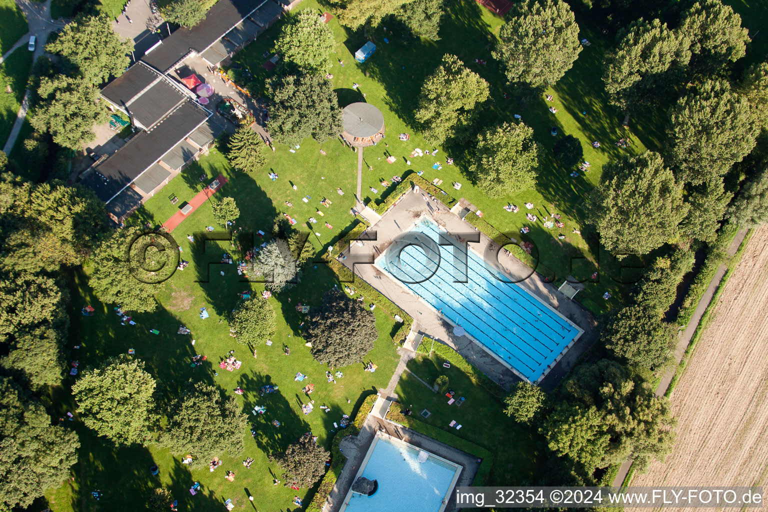 Aerial photograpy of Rüppur, outdoor pool in the district Rüppurr in Karlsruhe in the state Baden-Wuerttemberg, Germany