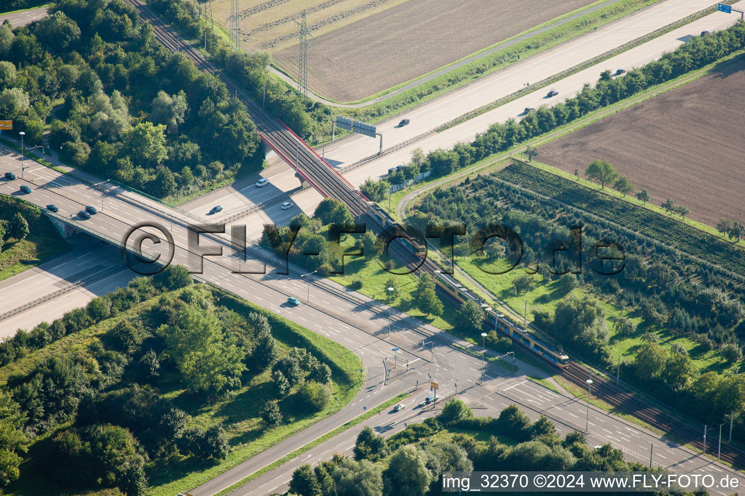 Exit A5 Ettlingen in the district Rüppurr in Karlsruhe in the state Baden-Wuerttemberg, Germany