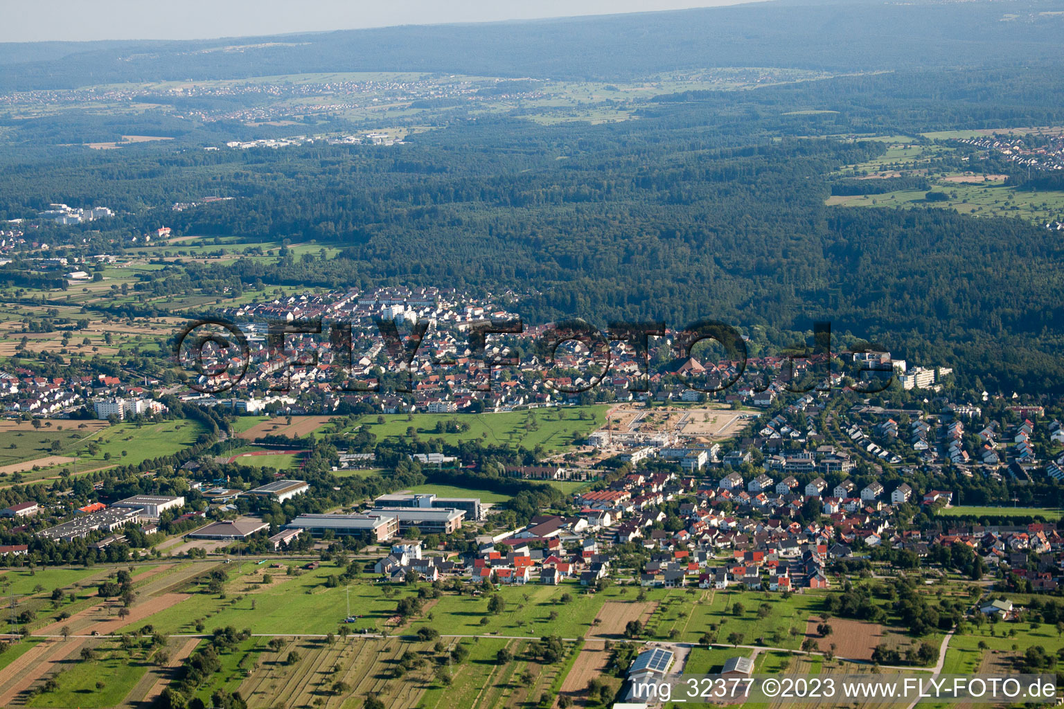 Aerial view of From the north in the district Busenbach in Waldbronn in the state Baden-Wuerttemberg, Germany