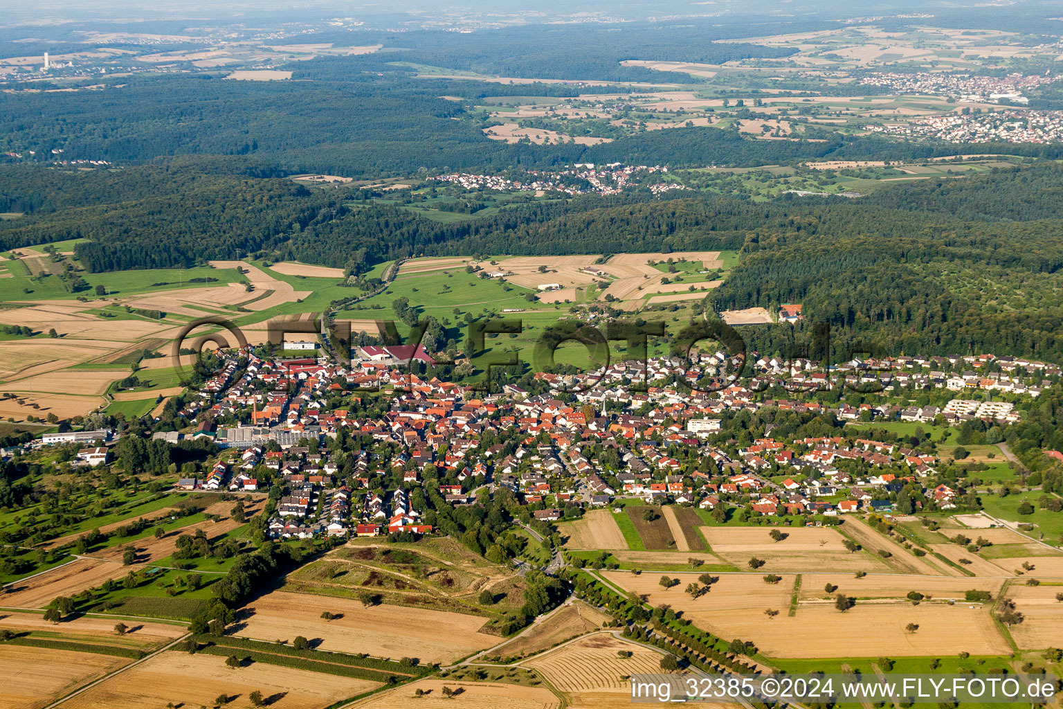 Aerial view of Village view in Stupferich in the state Baden-Wurttemberg, Germany
