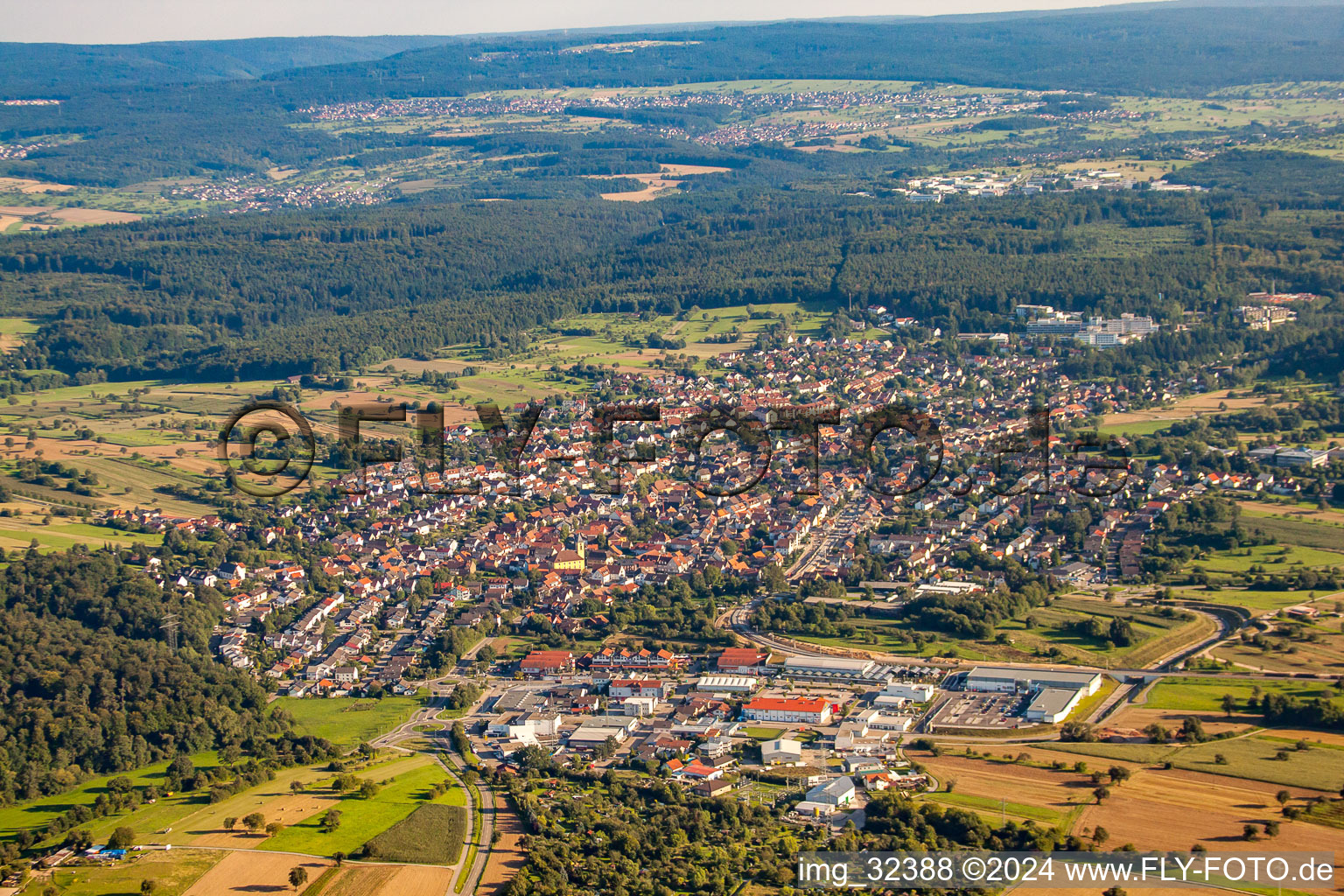 Drone image of District Langensteinbach in Karlsbad in the state Baden-Wuerttemberg, Germany