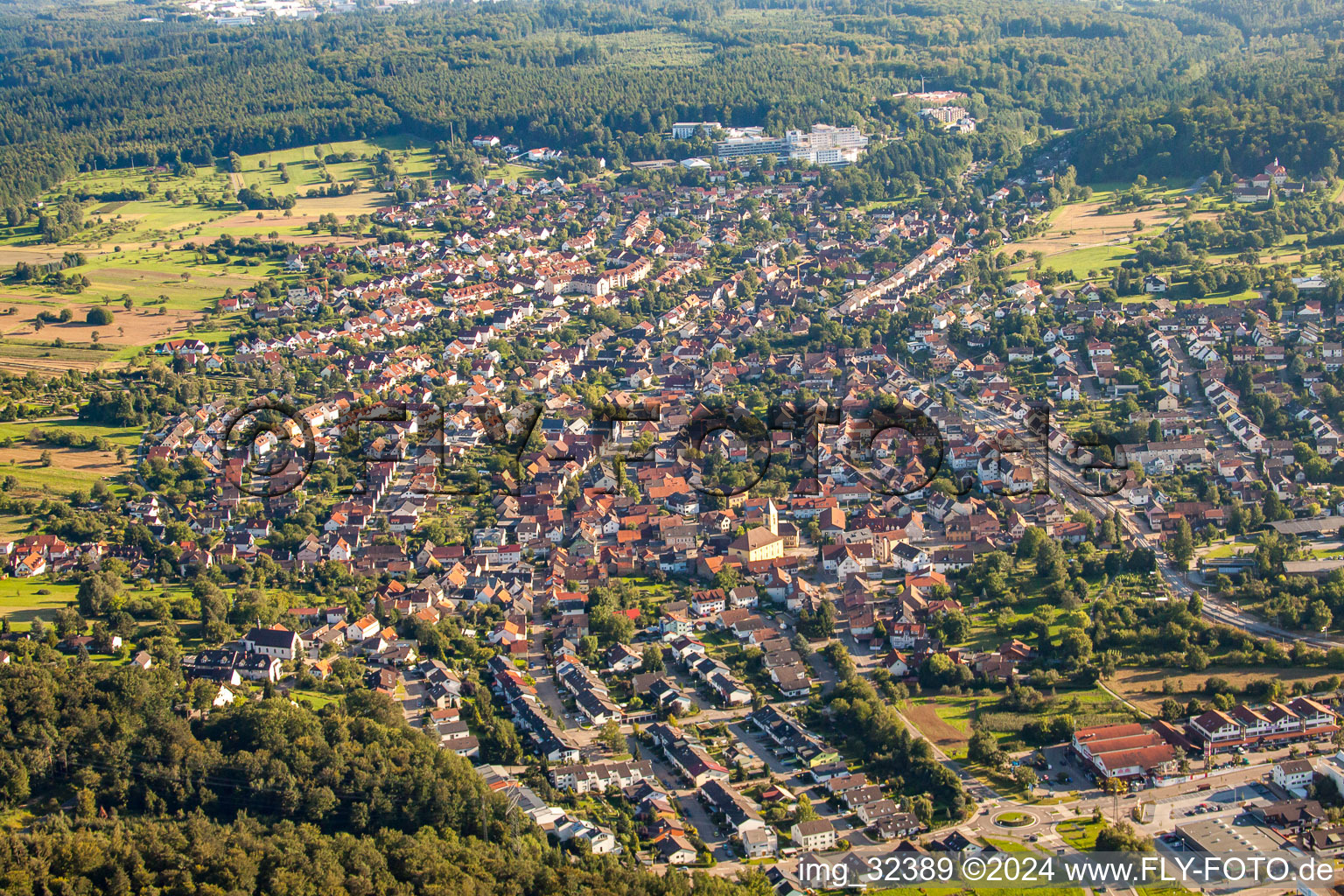 District Langensteinbach in Karlsbad in the state Baden-Wuerttemberg, Germany from the drone perspective