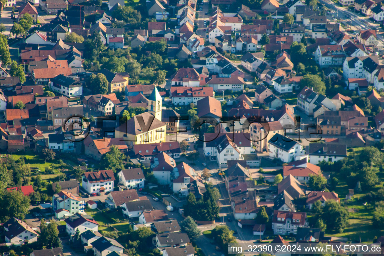 District Langensteinbach in Karlsbad in the state Baden-Wuerttemberg, Germany from a drone