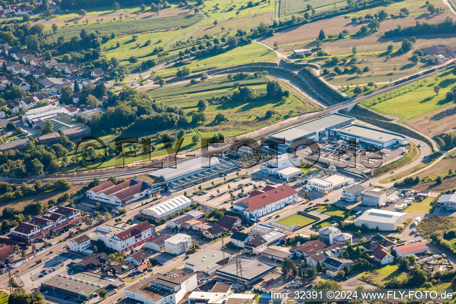 District Langensteinbach in Karlsbad in the state Baden-Wuerttemberg, Germany seen from a drone